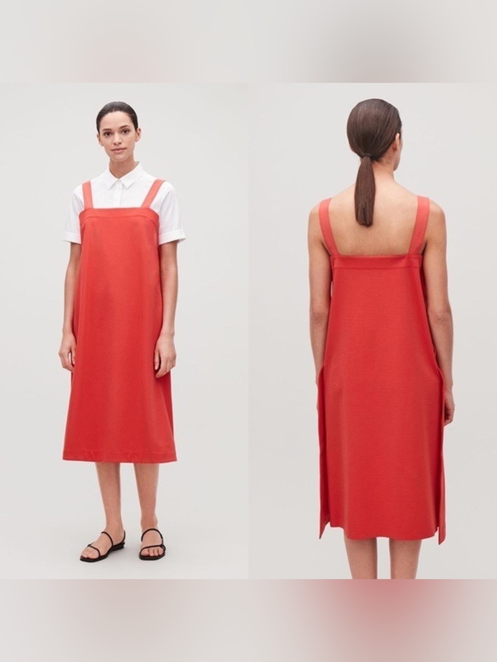 NWT COS cotton blend coral apron dress with woven straps in size small